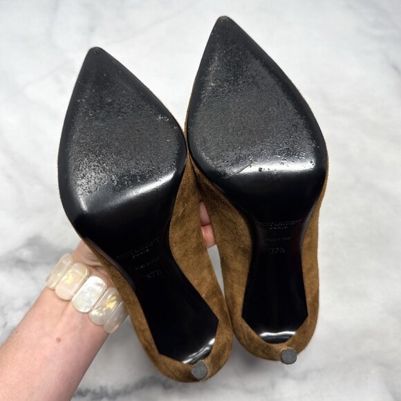 Saint Laurent Zoe 105 Suede Pointed Toe Stiletto Heel Pump Brown - Picture 10 of 13
